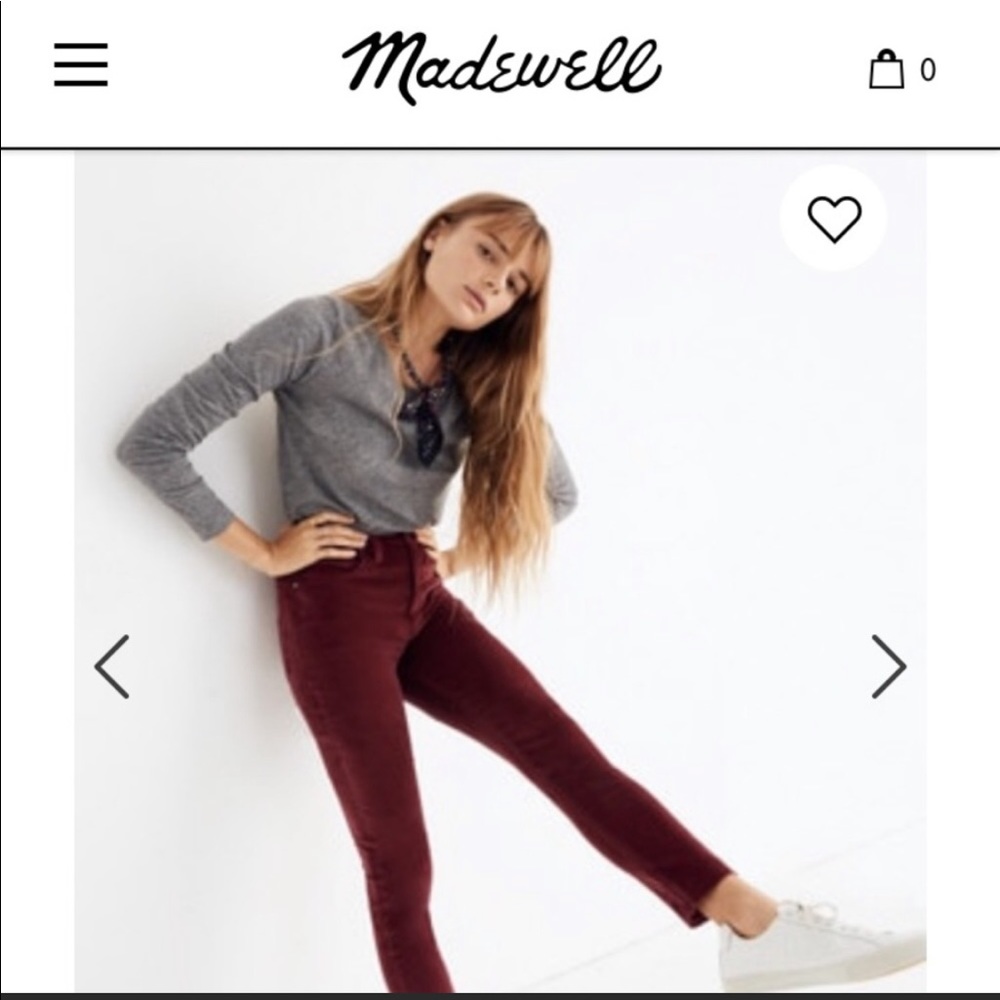 Madewell Maroon 10-inch High Rise Skinny Jeans